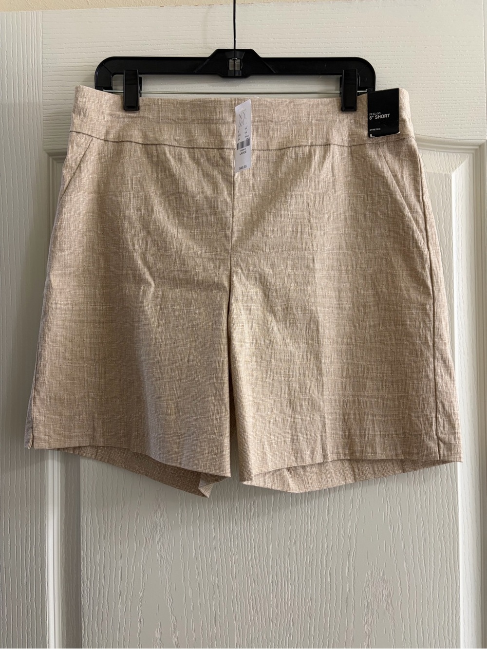 NWT NY&C Pull-On Shorts Large 8" Inseam Beige Textured Stretch
